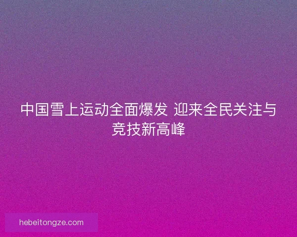 中国雪上运动全面爆发 迎来全民关注与竞技新高峰
